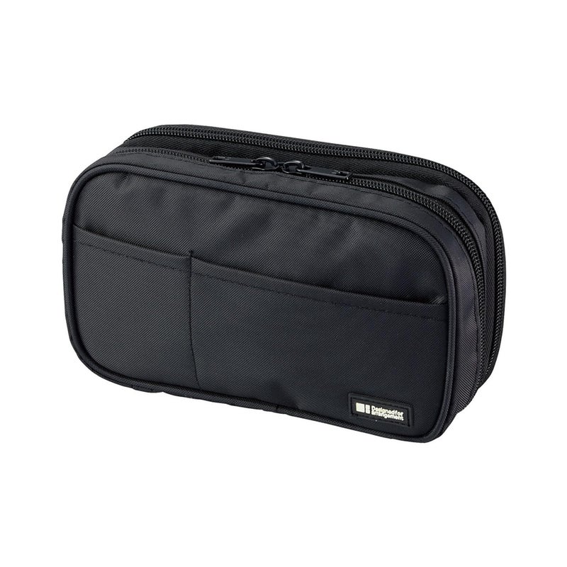 LIHIT LAB LIHITLAB Large Capacity Double Zipper Pencil Case For School Office College, Big Capacity 6 Compartments Pencil Bag Holder Adults Teen Boys Girls, Travel Cosmetics Storage, Jet Black (A7555-124) - Image 1